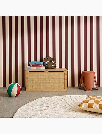 Coffre à jouets enfant décor bois et cannage bohème
