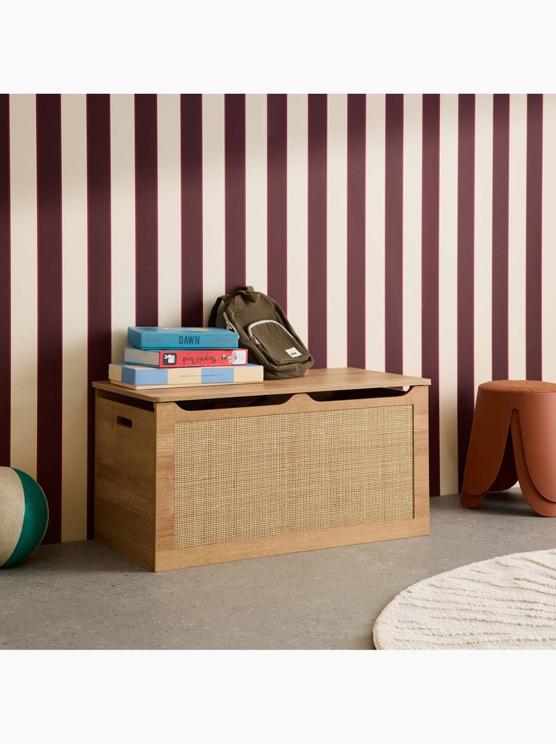 Coffre à jouets enfant décor bois et cannage bohème Beige naturel - Kiabi