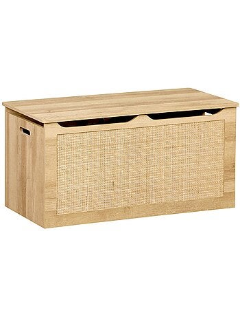 Coffre à jouets enfant décor bois et cannage Bohème
