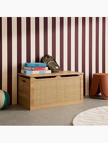 Coffre à jouets enfant décor bois et cannage Bohème