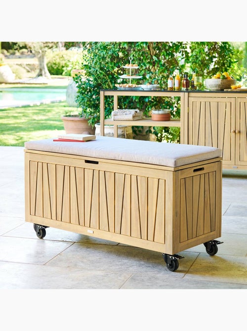 Coffre de rangement 210L avec assise en acacia LODGIA - Kiabi