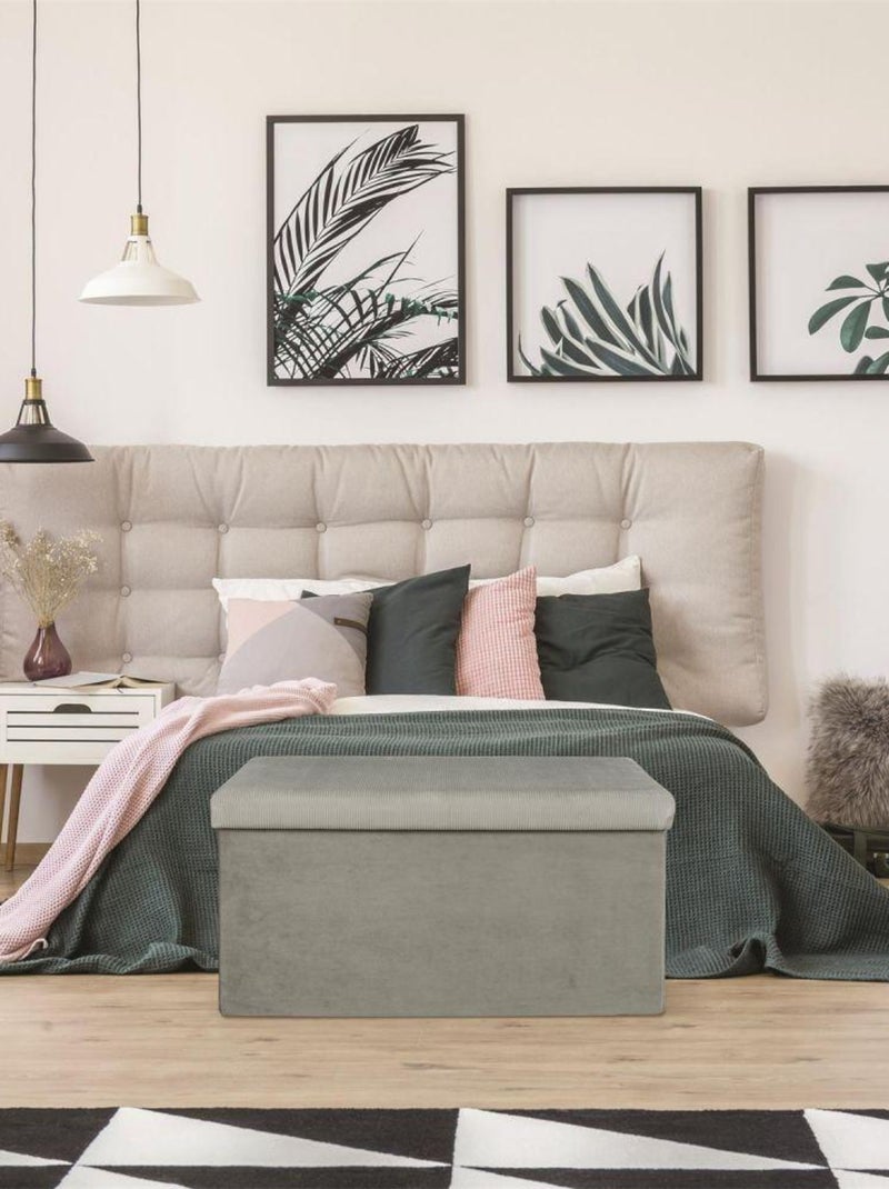 Coffre de rangement banc pliable velours côtelé Gris - Kiabi