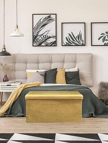 Coffre de rangement banc pliable velours côtelé