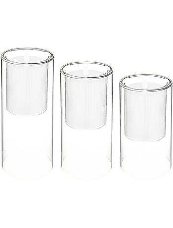 Coffret 3 bougies LED double paroi verre SENA