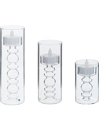 Coffret 3 bougies LED en support verre à bulles LENA