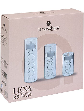 Coffret 3 bougies LED en support verre à bulles LENA