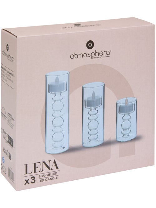 Coffret 3 bougies LED en support verre à bulles LENA - Kiabi Coffret 3 bougies LED en support verre à bulles LENA - Kiabi