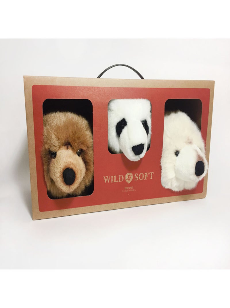 Coffret 3 Mini Peluches trophée Ours Blanc, Ours Brun et Panda Multicolore - Kiabi