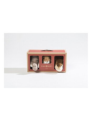 Coffret 3 Mini Peluches trophée Safari Lion, Elephant et Girafe