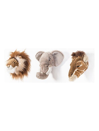 Coffret 3 Mini Peluches trophée Safari Lion, Elephant et Girafe