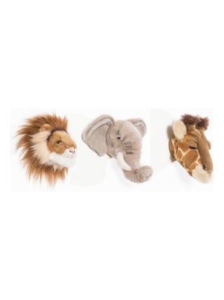Coffret 3 Mini Peluches trophée Safari Lion, Elephant et Girafe