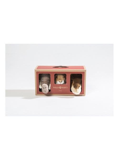 Coffret 3 Mini Peluches trophée Safari Lion, Elephant et Girafe - Kiabi