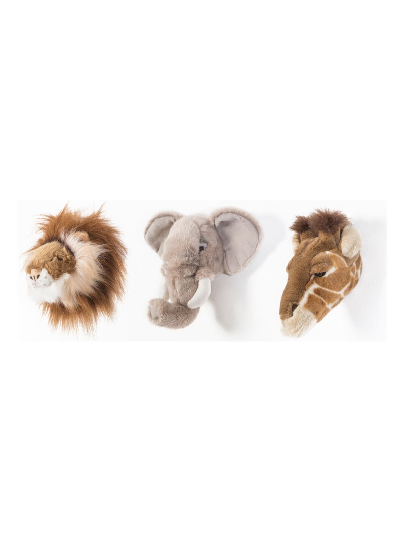Coffret 3 Mini Peluches trophée Safari Lion, Elephant et Girafe Multicolore - Kiabi