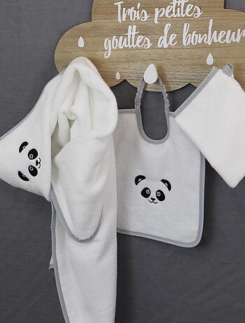 Coffret 3 piéces coton brodé PANDA