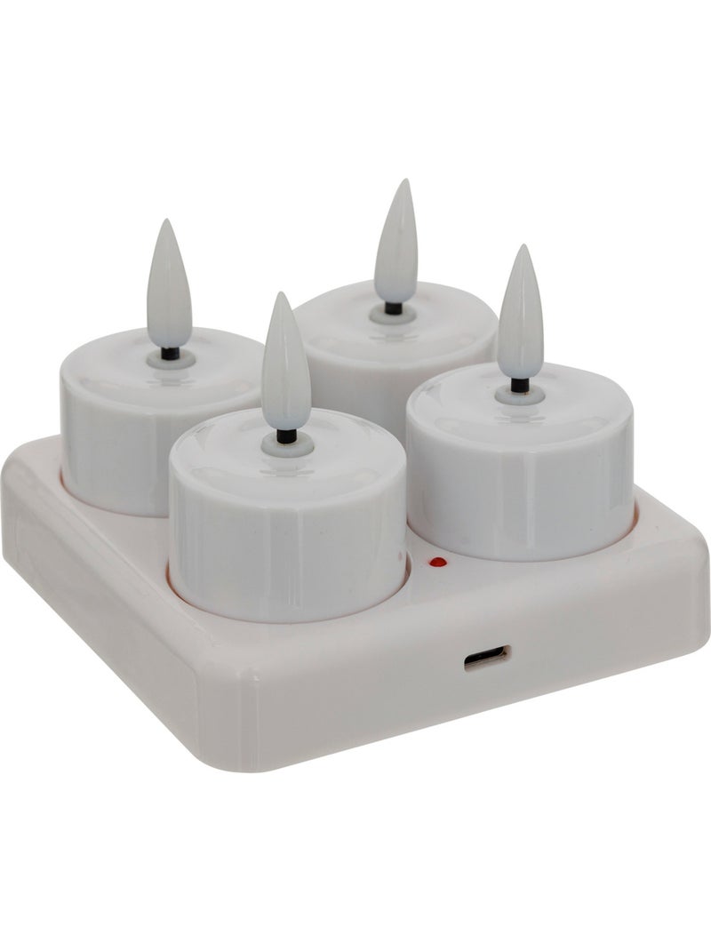 Coffret 4 bougies chauffe-plat LED sur socle AITOR Blanc - Kiabi