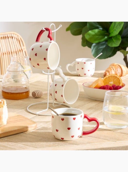 Coffret 4 mugs sur rack motif à coeurs VALENTINE - Kiabi