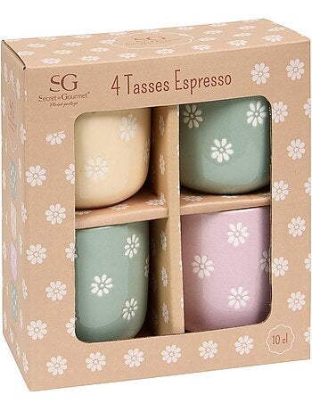 Coffret 4 tasses à café motif fleuri margot