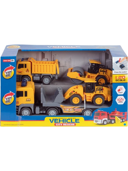 Coffret 4 véhicules de chantier à friction, son et lumière - Kiabi