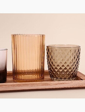 Coffret 7 photophores en verre sur tablette en bois