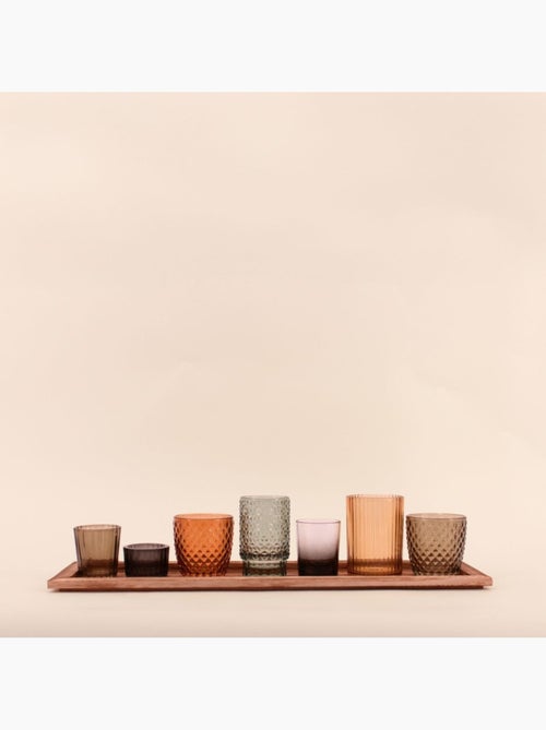 Coffret 7 photophores en verre sur tablette en bois - Kiabi