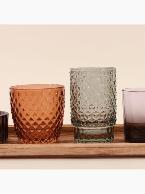 Coffret 7 photophores en verre sur tablette en bois - Kiabi
