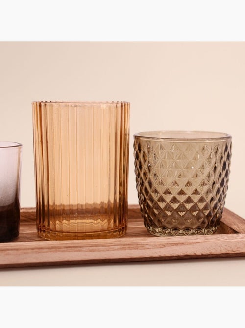 Coffret 7 photophores en verre sur tablette en bois - Kiabi