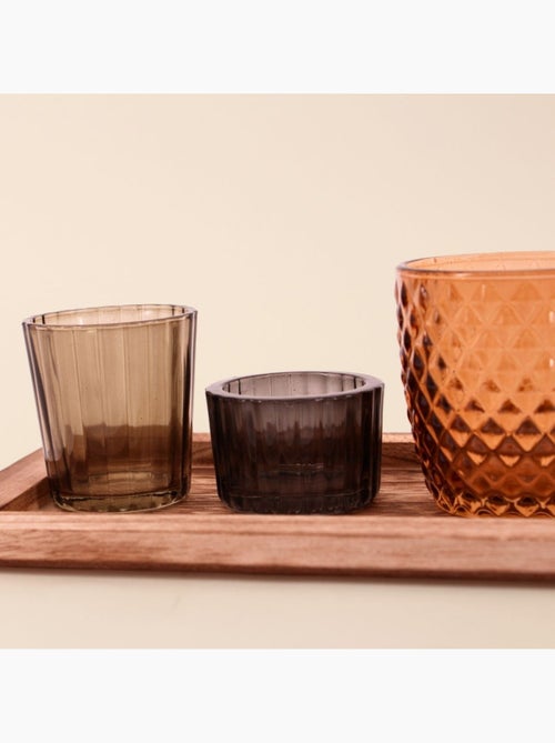 Coffret 7 photophores en verre sur tablette en bois - Kiabi