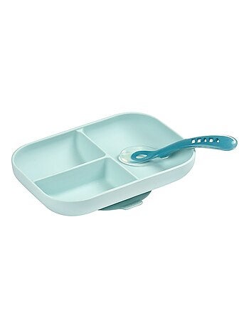 Coffret assiette à compartiments et cuillère bleu