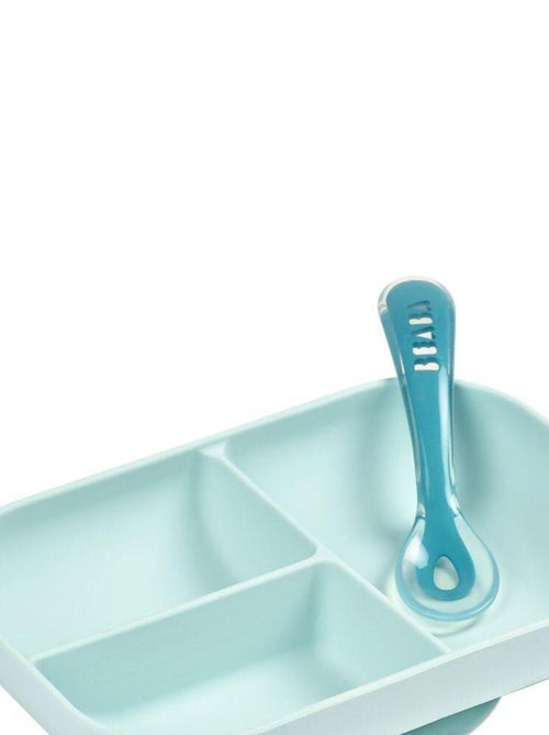 Coffret assiette à compartiments et cuillère bleu - Kiabi