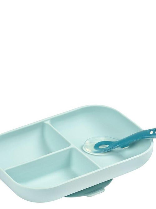 Coffret assiette à compartiments et cuillère bleu - Kiabi