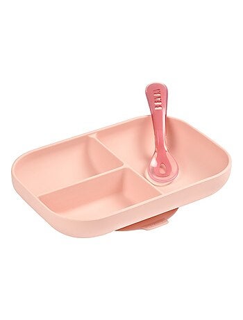 Coffret assiette à compartiments et cuillère rose