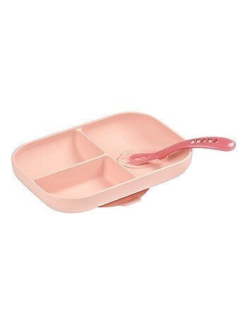 Coffret assiette à compartiments et cuillère rose