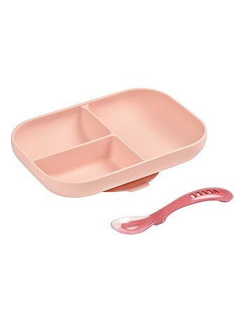 Coffret assiette à compartiments et cuillère rose