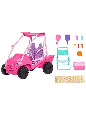 Coffret buggy détective - mattel - barbie - 4 poupées - accessoires plage - rose vif