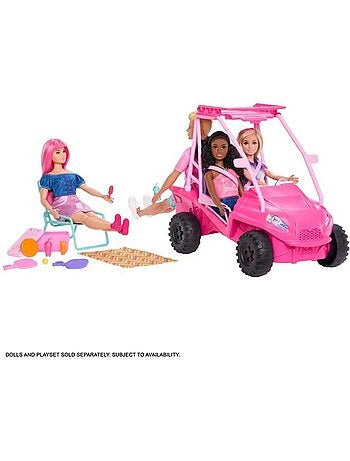 Coffret buggy détective - mattel - barbie - 4 poupées - accessoires plage - rose vif