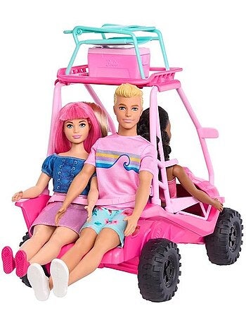 Coffret buggy détective - mattel - barbie - 4 poupées - accessoires plage - rose vif