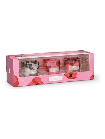 Coffret cadeau 3 bougies parfum fleur de coton, amour et pêche passion