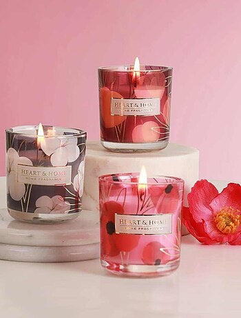Coffret cadeau 3 bougies parfum fleur de coton, amour et pêche passion