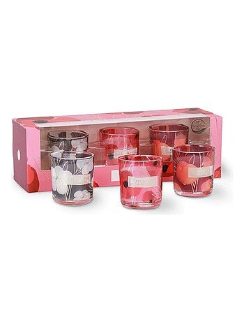 Coffret cadeau 3 bougies parfum fleur de coton, amour et pêche passion