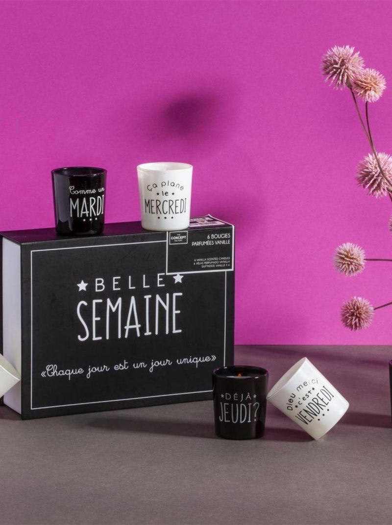 Coffret cadeau 6 bougies parfumées Belle semaine Blanc Noir - Kiabi