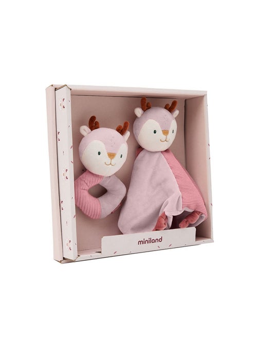 Coffret Cadeau Bébé Cerf Avec Doudou Et Hochet Miniland - Kiabi