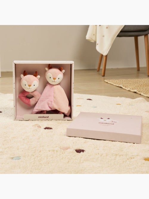 Coffret Cadeau Bébé Cerf Avec Doudou Et Hochet Miniland - Kiabi