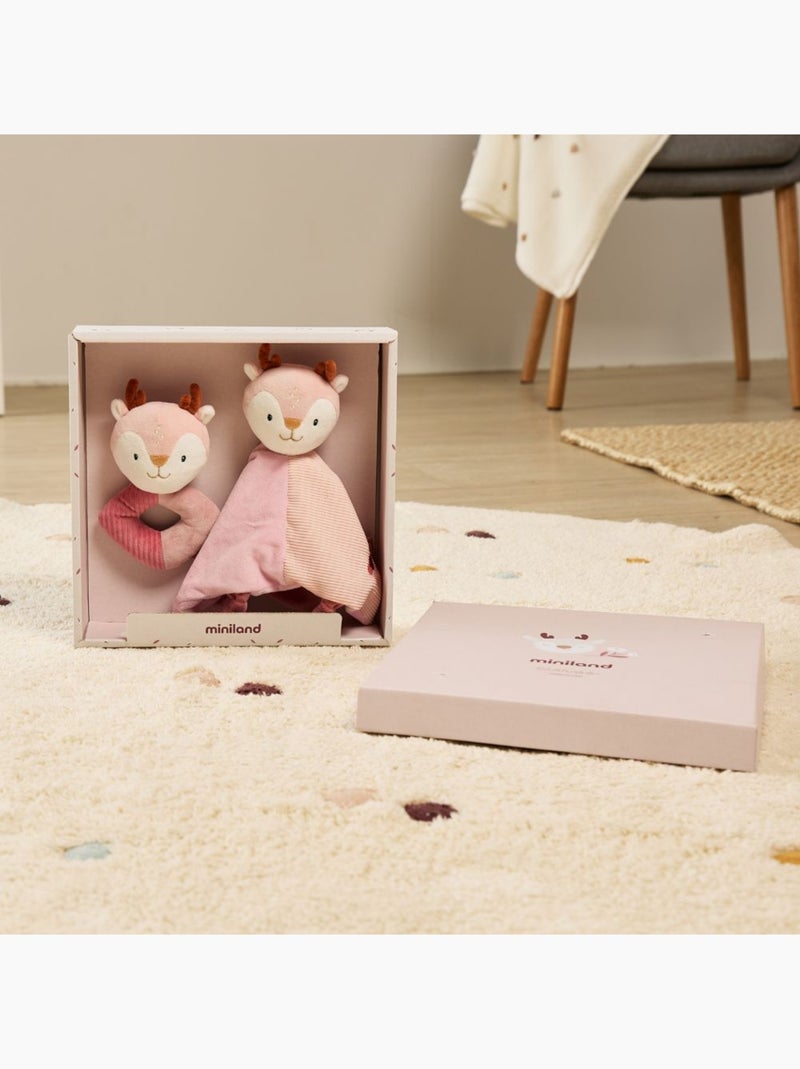 Coffret Cadeau Bébé Cerf Avec Doudou Et Hochet Miniland Rose - Kiabi