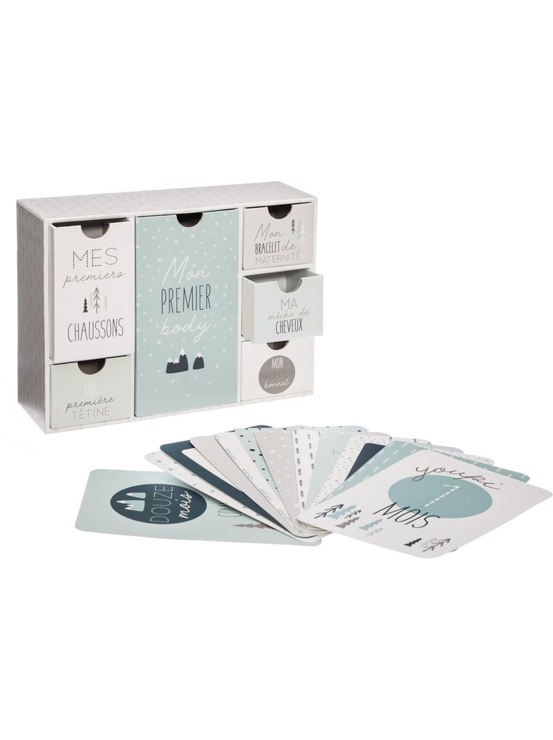 Coffret cadeau de naissance avec 12 cartes MON PREMIER Bleu - Kiabi