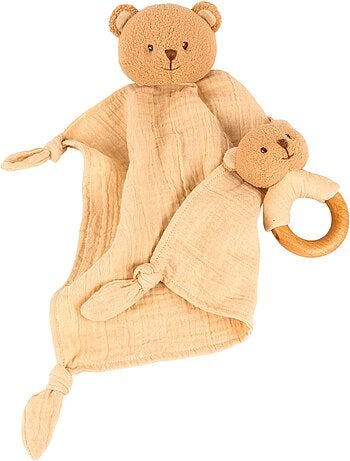 Coffret cadeau doudou et hochet ours