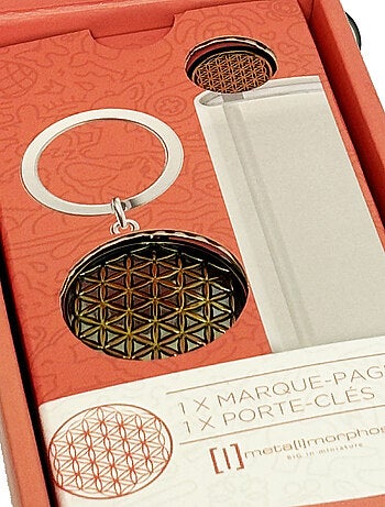 Coffret cadeau porte-clés et marque-pages fleur de vie