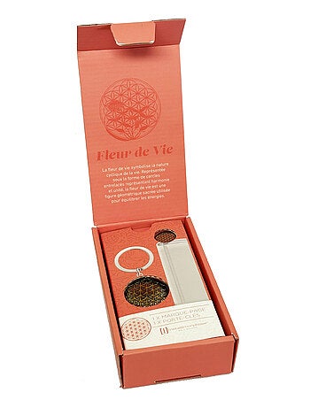 Coffret cadeau porte-clés et marque-pages fleur de vie