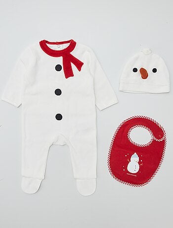 Coffret cadeau pyjama + bonnet + bavoir 'bonhomme de neige'