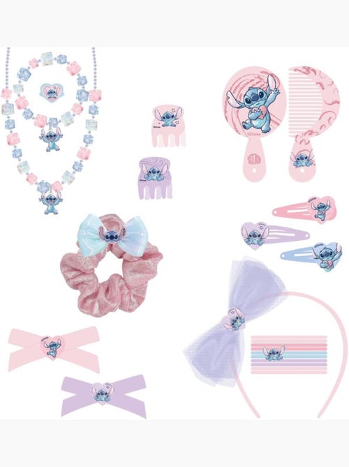 Coffret cheveux enfant Stitch : 21 accessoires coiffure et bijoux - Kiabi