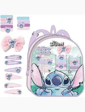 Coffret cheveux enfant Stitch avec sac à dos, ruban, épingles, chouchous